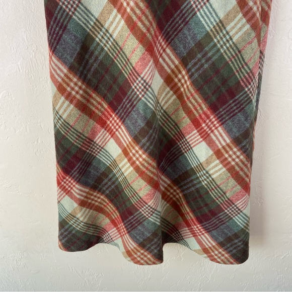 Willi Smith Wool Plaid A-line MIDI Skirt Made in Italy 10P Vintage Green Tan Red - Picture 3 of 9